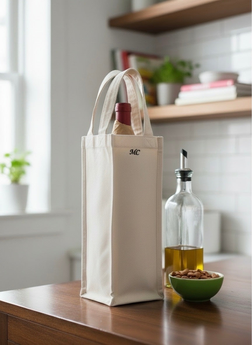 Sac à bouteille personnalisé brodé – Coton canvas épais
