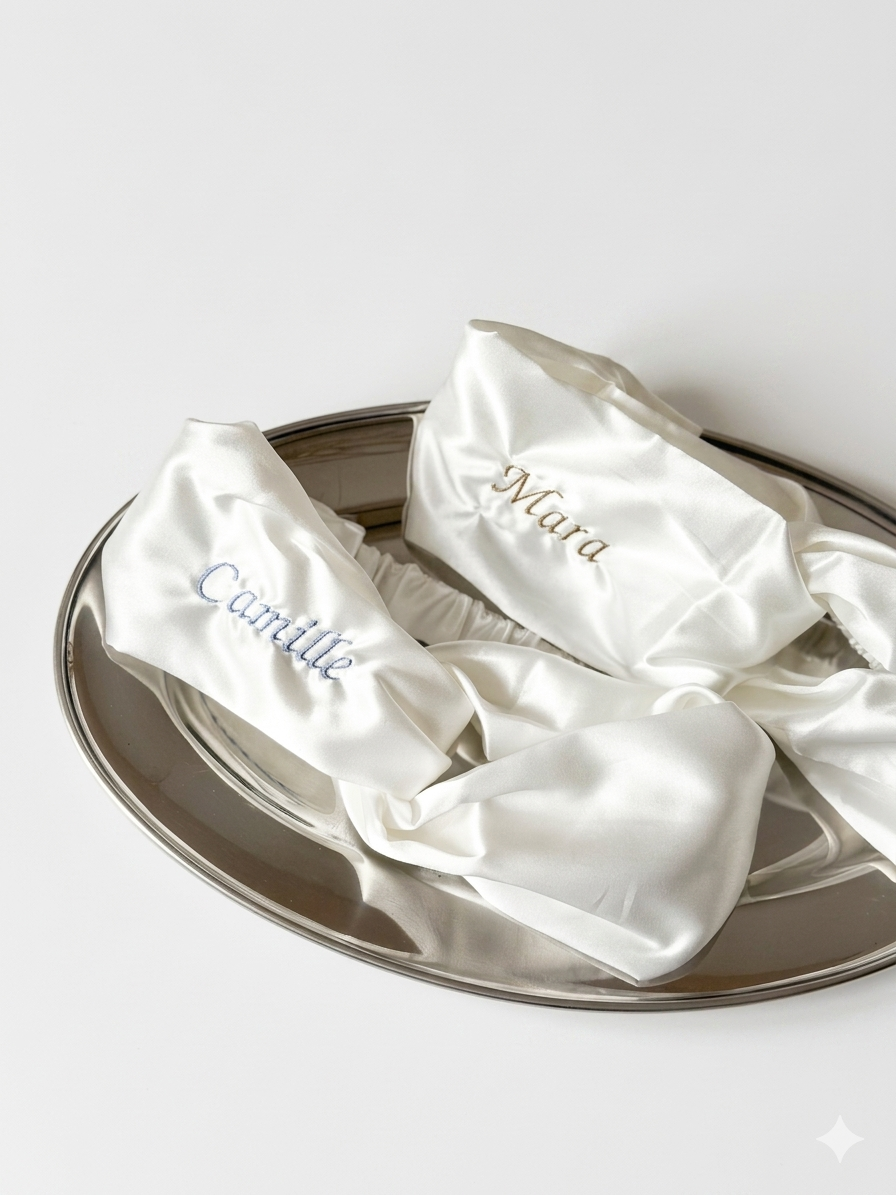 Bandeau de soin en satin brodé