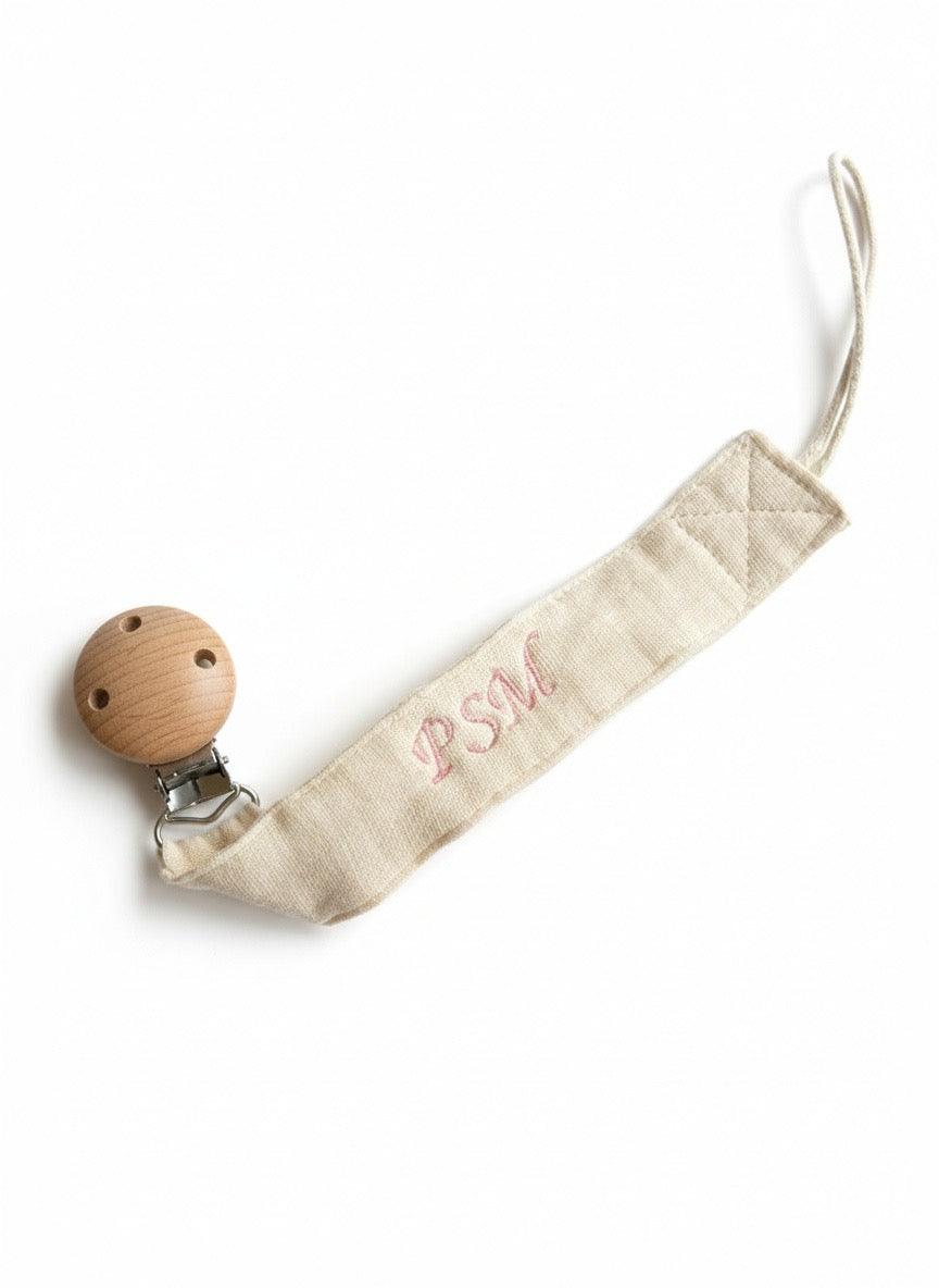 Attache Tétine Beige Brodée