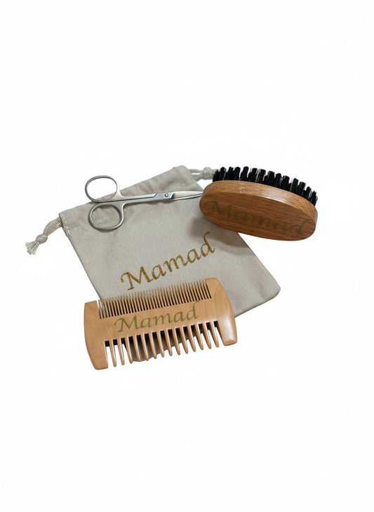 Kit barbe personnalisé – Ciseaux, peigne & brosse poil de sanglier