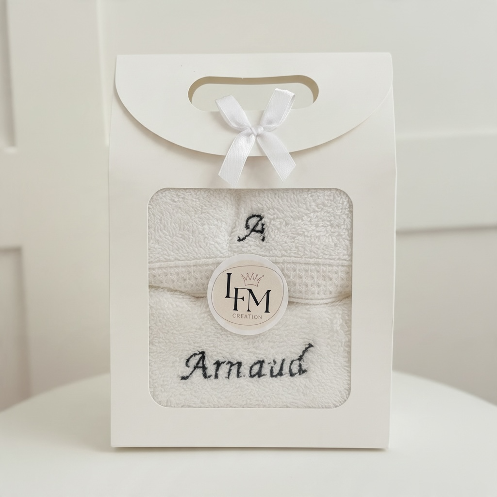 Coffret serviette visage & gant brodé