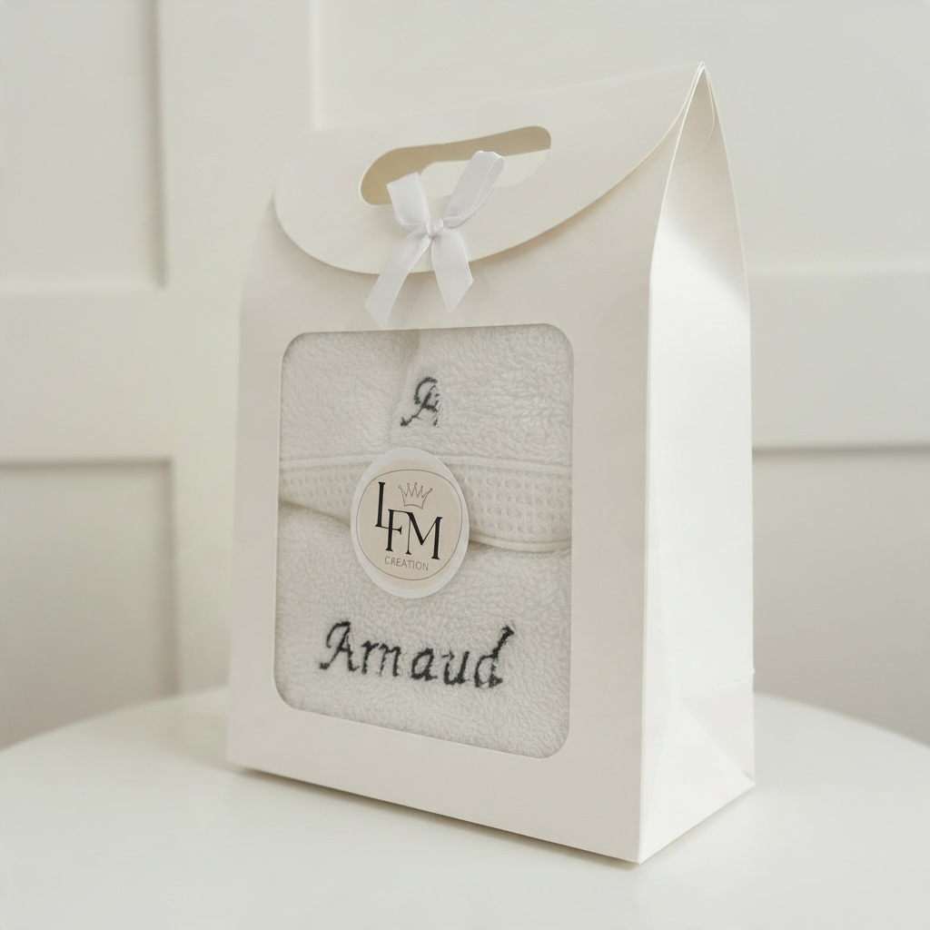 Coffret serviette visage & gant brodé
