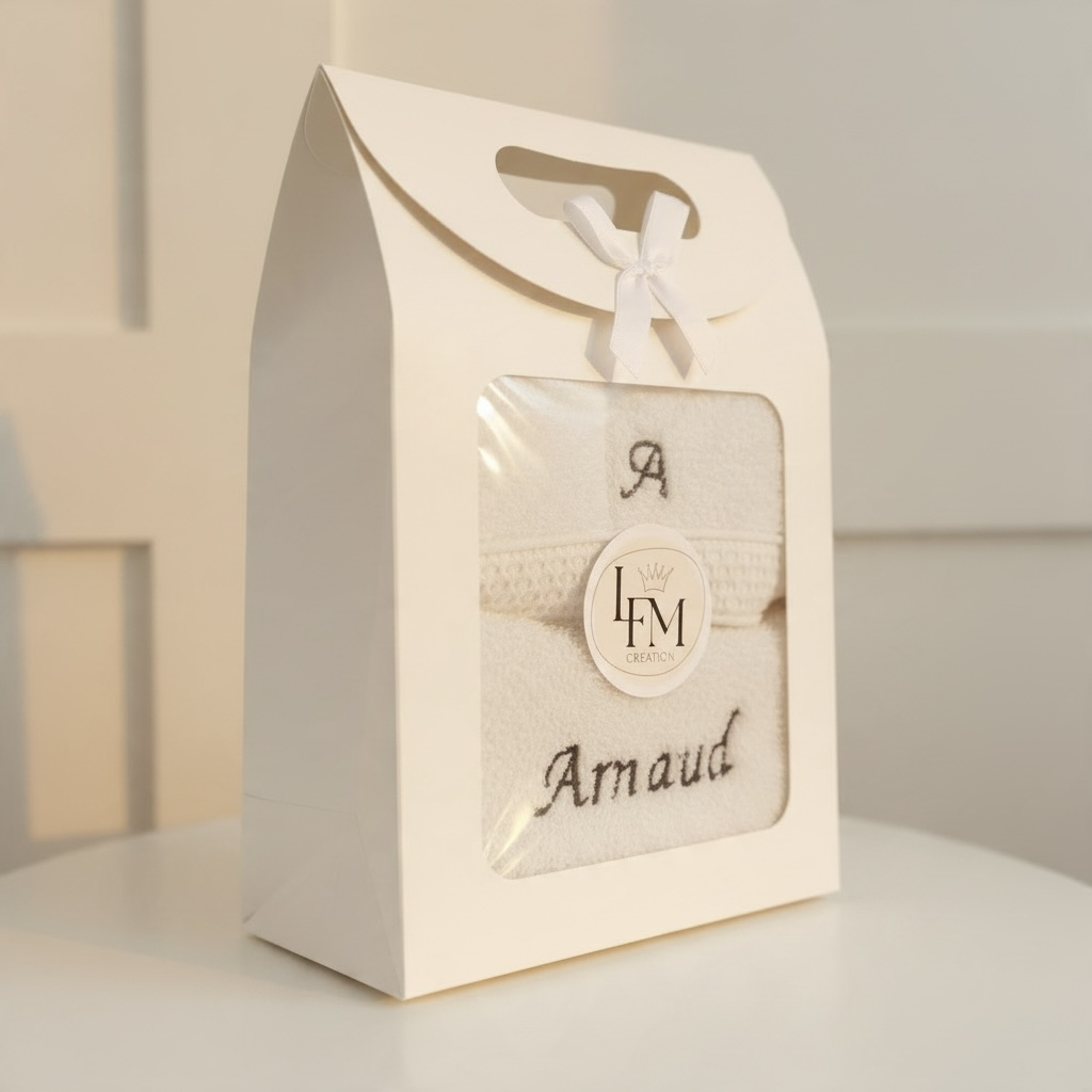 Coffret serviette visage & gant brodé
